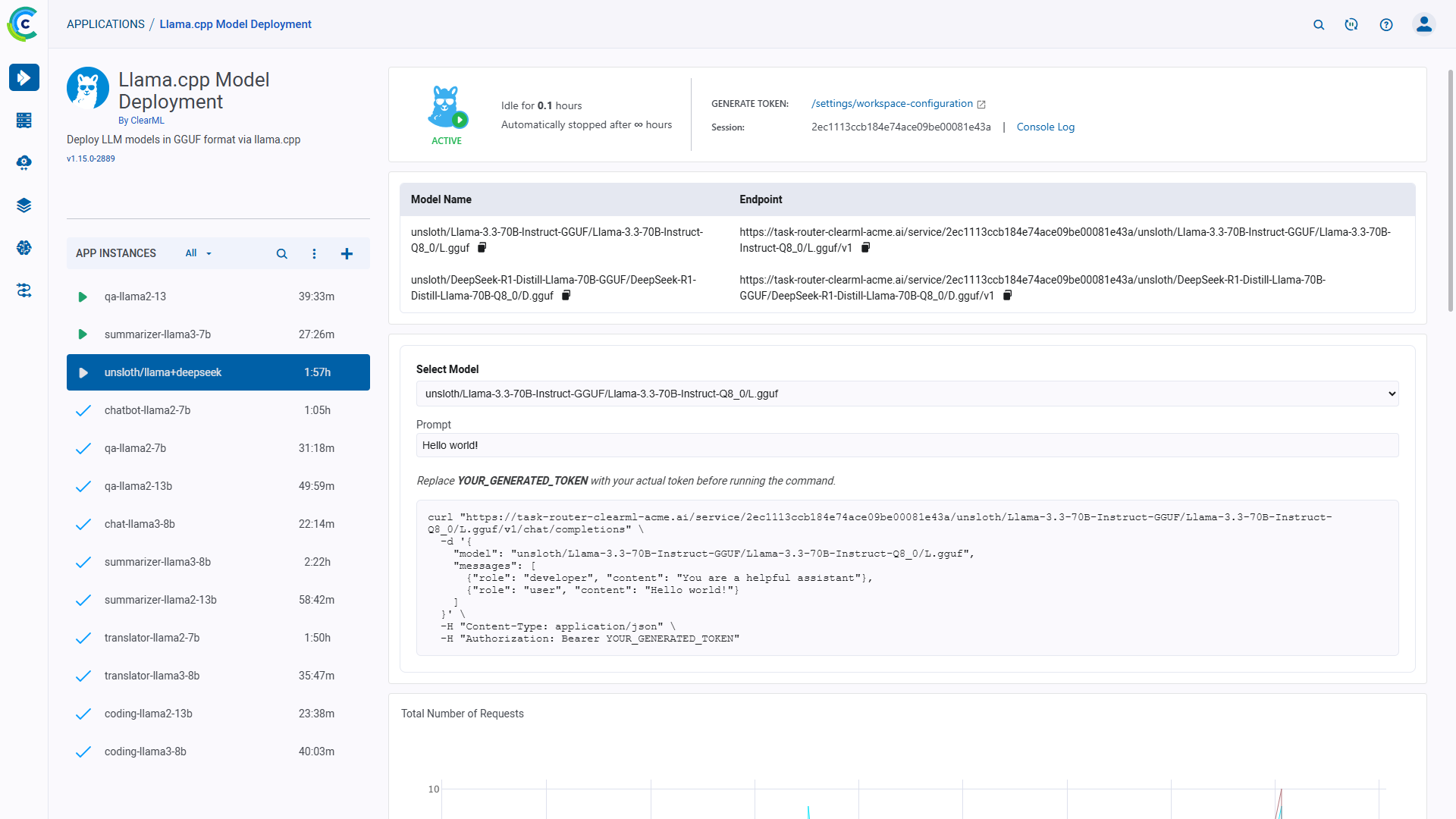 llama deployment dashboard