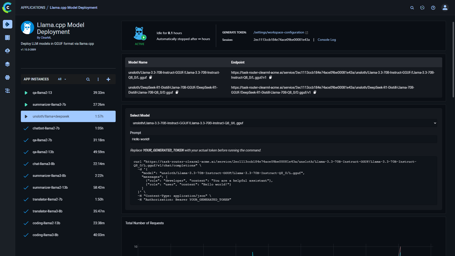llama deployment dashboard