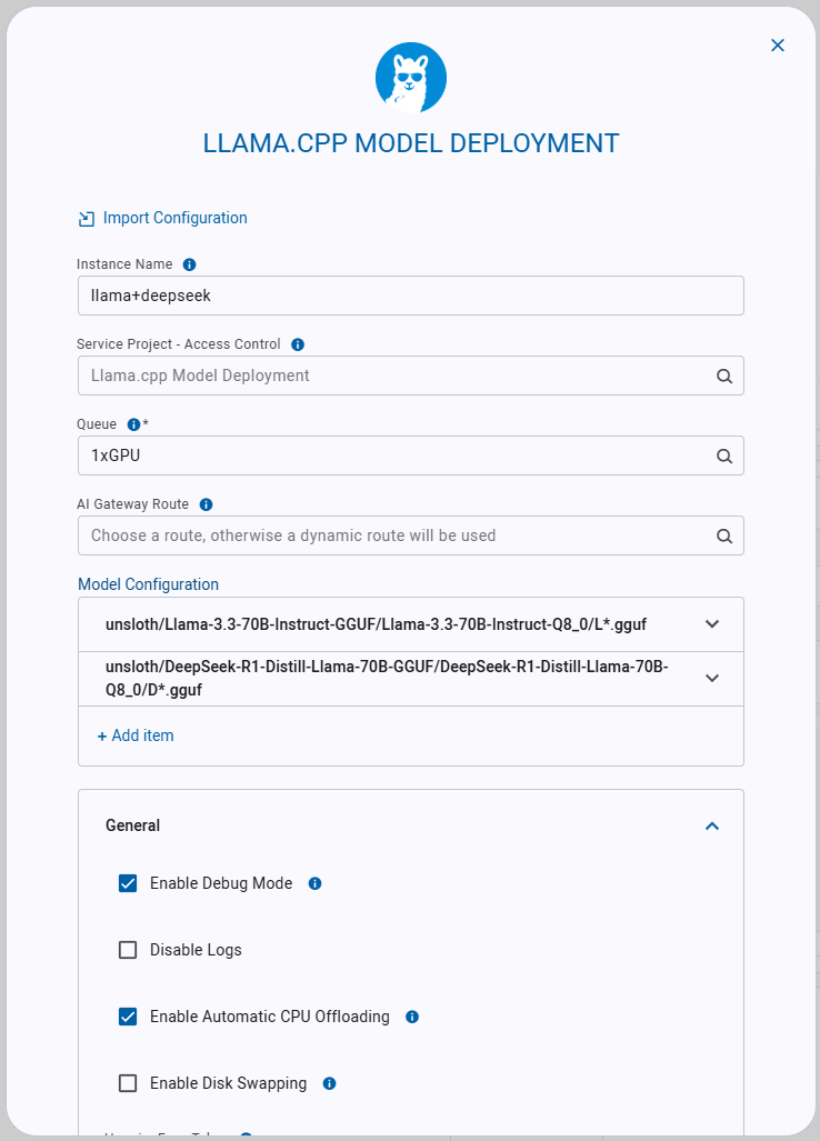 llama deployment app form