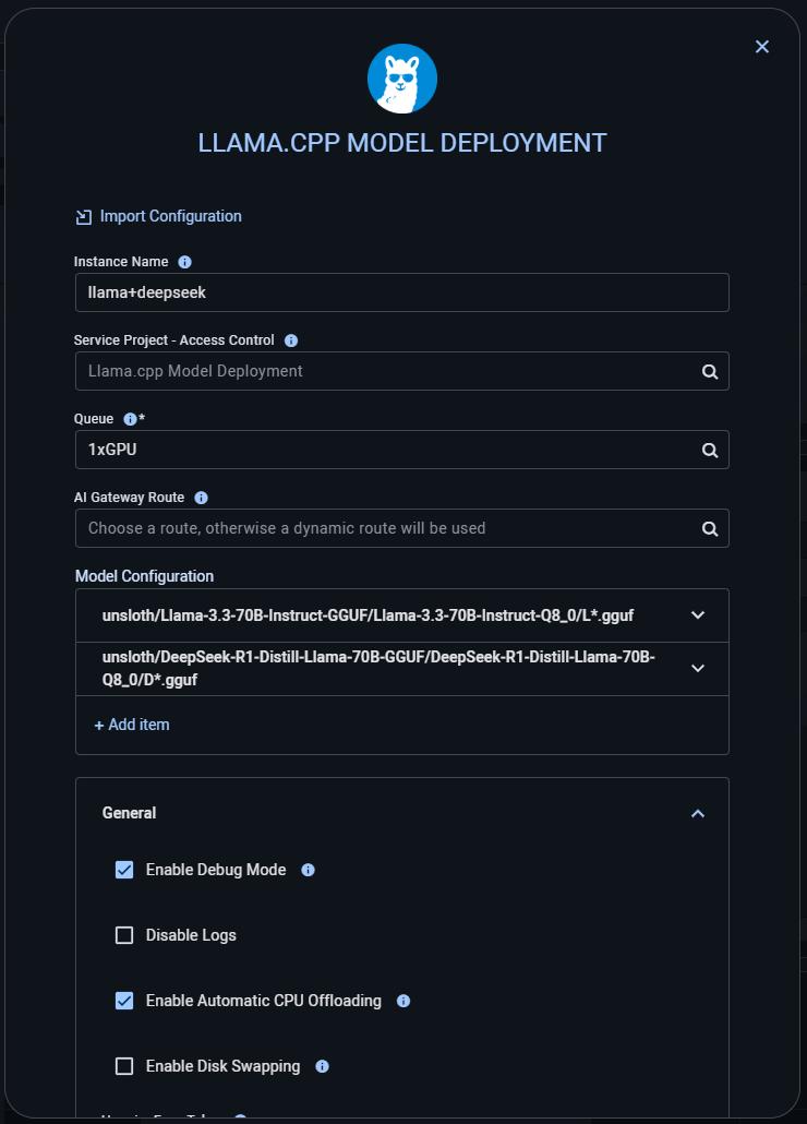 llama deployment app form